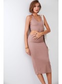 Smooth dress with a cut-out waist, coffee 110573 - Online store - Boutique